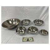 Six Stainless Steel Mixing Bowls