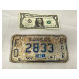 Kansas 1987 Motorcycle License Plate