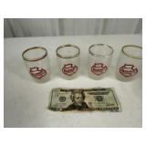 4 Falstaff Beer Small Adv. Gold Rim Glasses