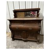 Antique Wood Furniture Buffet Cabinet w/ Mirror