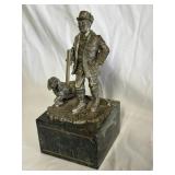 Heavy Hunter With Dog Metal Statue With  Base