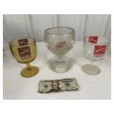 3 Vintage Falstaff Beer Advertisement Mug Glasses