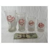 4 Falstaff Beer Glasses -Different Sizes-Same Logo