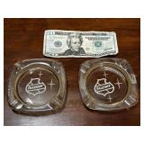 2 Vintage Falstaff Beer Collectible Glass Ashtrays