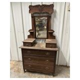 Antique Wood Ornate Dresser With Mirror