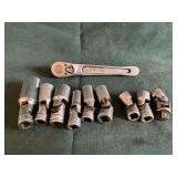 Snap-On 3/8" drive swivel sockets and 3/8" drive ratchet