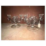 Pair of etched candelabras