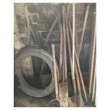 Long handled tools, roll of steel cable