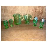 Green syrup pitcher, 2-handled cup