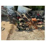 Assorted lawn mowers, tillers and trimmers for parts