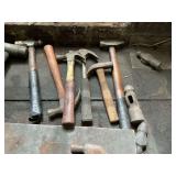 Assorted hammers, ball peen, claw, etc.