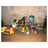 Tinker Toys, horses, Fisher Price Buzzy Bees, train and mini copter