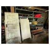 Pallet racking, planter, wooden doors, tent poles