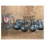 Set of 8 St. Louis Cardinals football glasses in metal holder