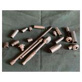 Snap-On 3/8" drive ratchet, extension, assorted sockets