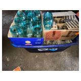 Assorted jars, some blue Ball jars