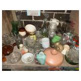 Glass and pottery pieces, Coca-Cola, decanters