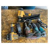 Bostitch coil nailer, Makita angle grinders, Milwaukee hammer drill