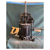 Vintage lard press with large plate, small plate, basket and meat saw
