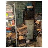 Parts organizers, wooden cabinet with automotive chemicals