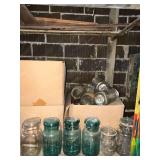 Blue and clear Ball jars with bail lids