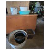 Galvanized tub, rusty junk, enamel pans, etc.