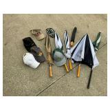 Umbrellas and ball caps