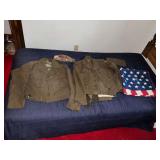 Military uniforms, tie, caps, flag,
