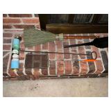 Fireplace tools, shovel broom, matches, popcorn popper, poker.