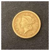 1849 first year of issue $1 gold piece, VF