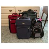3 Rolling suitcases, rolling backpack.