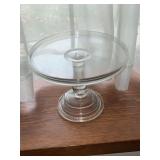 Glass cake stand, 8" T.