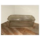 Clear glass refrigerator dish with fruit motif