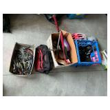 Bike helmets, window bird feeder, Craftsman tool bag, 4-way lug wrench, tools