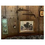 Barometer, replica black powder guns, artwork, German bell, etc.