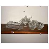 Candlewick condiment jar, butter dish and 12 salt cellars