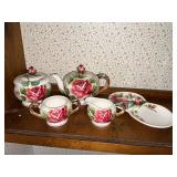 Lefton rose divided tray, teapot, cream and sugar (no lid), etc.