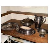 Silverplated water pitcher, casserole dish, tray, serving tray, compote, etc.