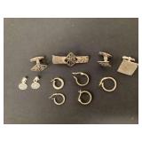 Tie clip marked "Silver", matching cufflinks without marks. P&K Sterling cufflink, pair of pendants marked Mexico 925