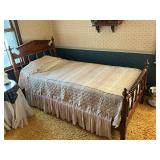 Vintage solid wood twin size bed with mattress, box springs and linens