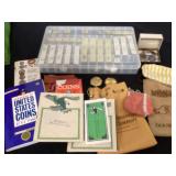 Eagle stamp books with some stamps, Central Missouri Trust Company drawstring bag