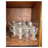 Wineglasses, sherbet dishes with large bubble at base