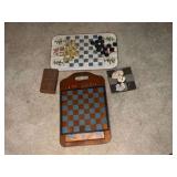 Wooden checker boards, tic tac toe, marble game.