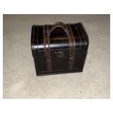 Storage chest, leather straps, 9" L x 7" x 8" T.