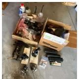 Assorted parts, fuel cans, starter, batteries, engine (unknown condition)