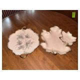 USA Calif. Orig. pottery pink leaf two-handled tray