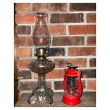 No. 2 Queen Anne Oil lamp 11" T and Winged Wheel No. 350 oil lantern