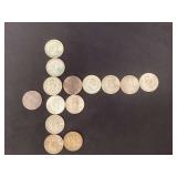 13 Franklin half dollars