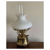 Brass lamp with glass shade, 17" T