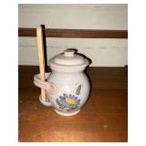 Pottery olive pot with wooden tongs